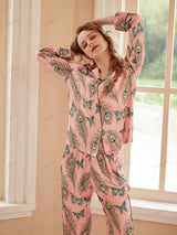 Phoenix Tüyü ve Kelebek Desenli Uzun Kollu Pijama Takımı