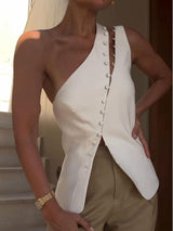 Ascent One-Shoulder Button Detail Top