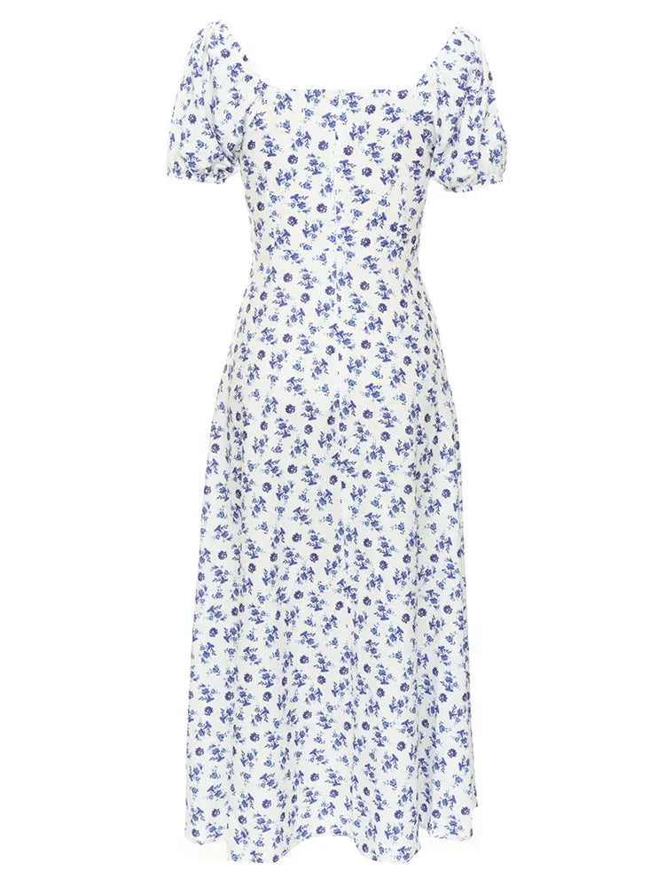 Çiçek Desenli Tek Omuz Yırtmaçlı Elbise
