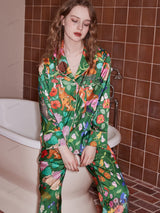 Orman Bahçesi Desenli Buz İpek Uzun Kol Günlük Giyim Takım