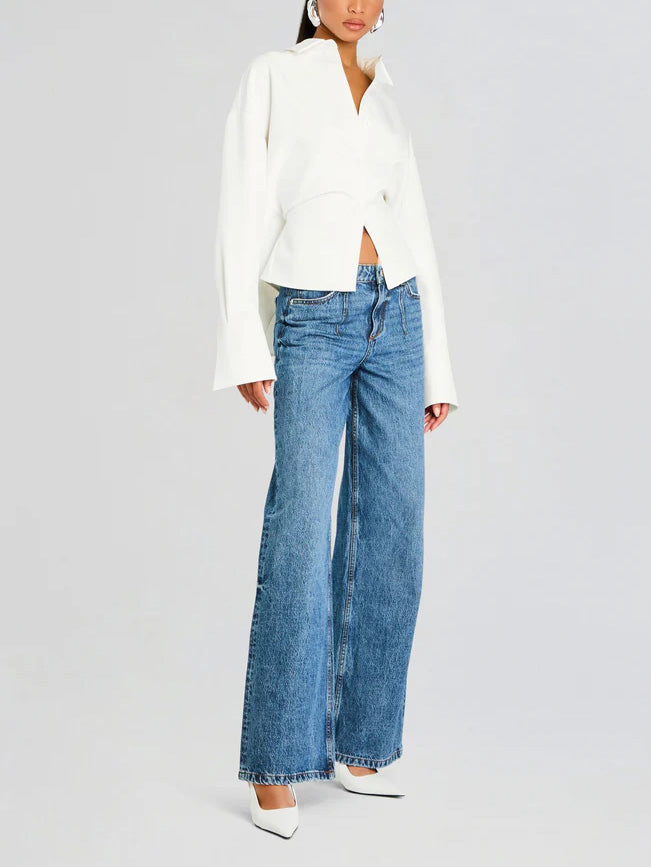 Rhia Crepe Drapeli Düğmeli Gömlek