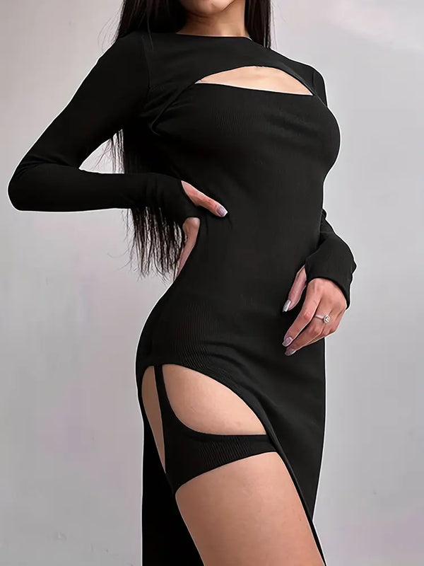 Şık Askısız Uzun Kollu Bodycon Elbise