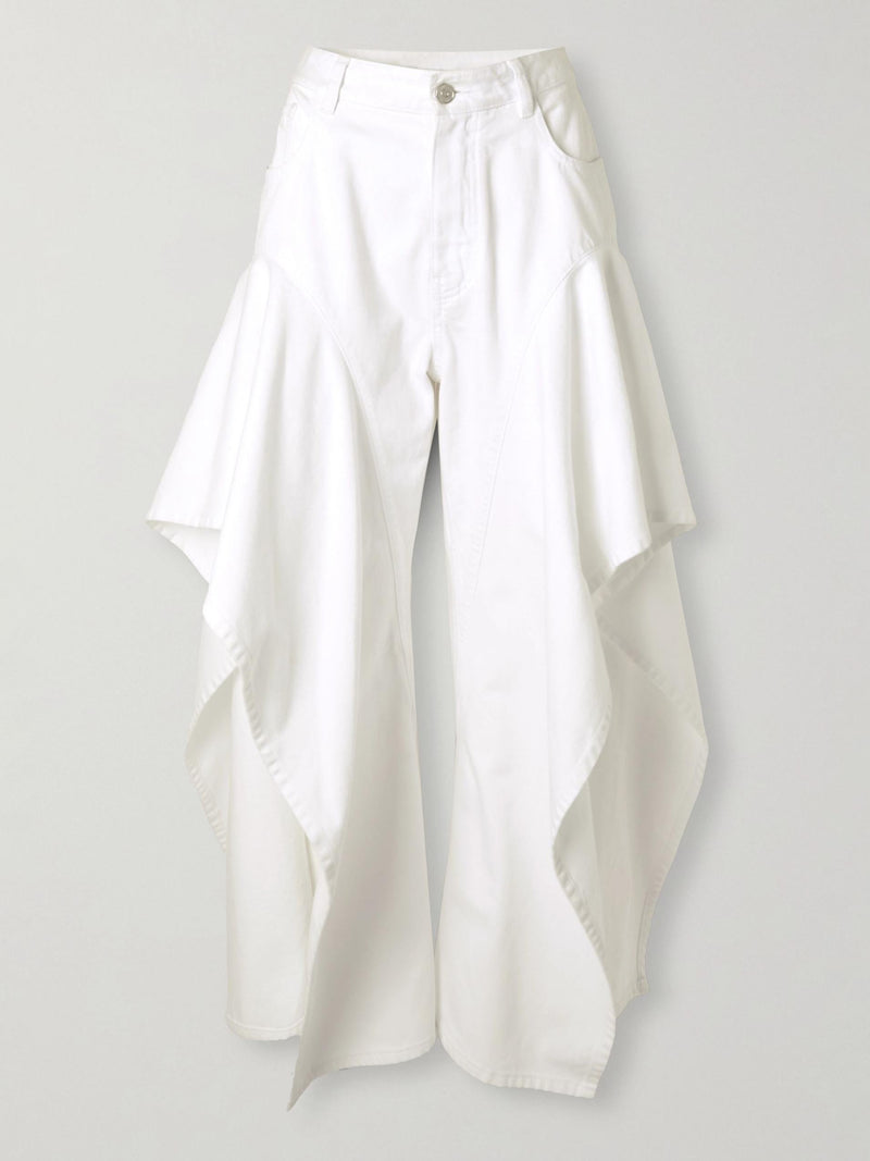 Ruffled Mid-Rise Wide-Leg Jeans