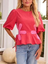 Izzie Contrast Floral Self-Ties Top