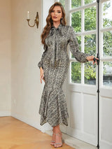 Retro Seksi Yuvarlak Yaka Baskılı Elbise