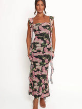 Floral Print Ribbon Laces Dress