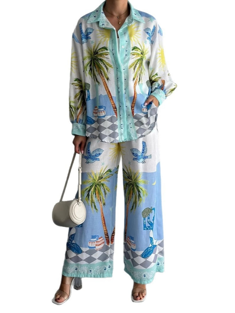 Beach-Inspired Palm Tree Pants Set