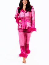 Pembe Ekose Saten Pijama Takımı