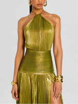 Thalia Metallic Peridot Maxi Dress