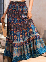 Kahverengi Bohem Büzgülü Yüksek Bel Etek