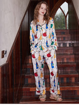 Püsküllü Desen Buz İpek Uzun Kollu Lounge Giyim Seti