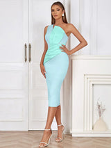 Tek Omuzlu Pembe Asimetrik Akşam Elbisesi