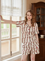 Ejderha Kafası Zincir Desenli Kısa Kollu Rahat Kıyafet Seti