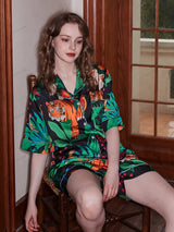 Kaplan ve Maymun Desenli Buz İpek Kısa Kollu Lounge Giyim Seti