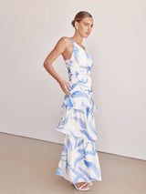 Tek Omuzlu Askılı Çiçek Desenli Elbise