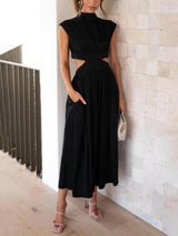 Belden Kesikli Cepli Midi Tatil Elbisesi