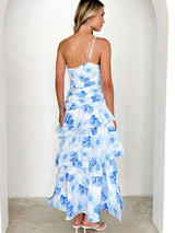 Tek Omuzlu Askılı Çiçek Desenli Elbise