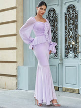 Şık Volanlı Çiçekli Bustiyer Elbise