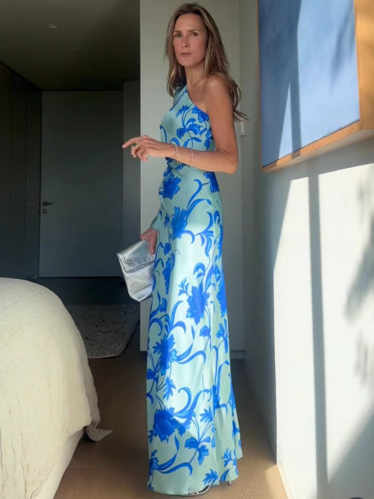 Asymmetric Off-Shoulder Floral Maxi Dress
