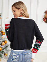 Günlük Yuvarlak Yaka Kedi Nakışlı Payetli Kazak