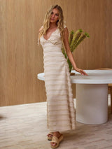 Summer French V-Neck Texture Maxi Dress