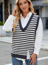 V-Yaka Yırtmaçlı Rahat Süveter Yelek