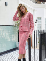 Rahat Triko V-Yaka Kazak ve Bodycon Etek Takımı