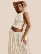 Charm Pileli Bel İpli Katlı Maxi Etek