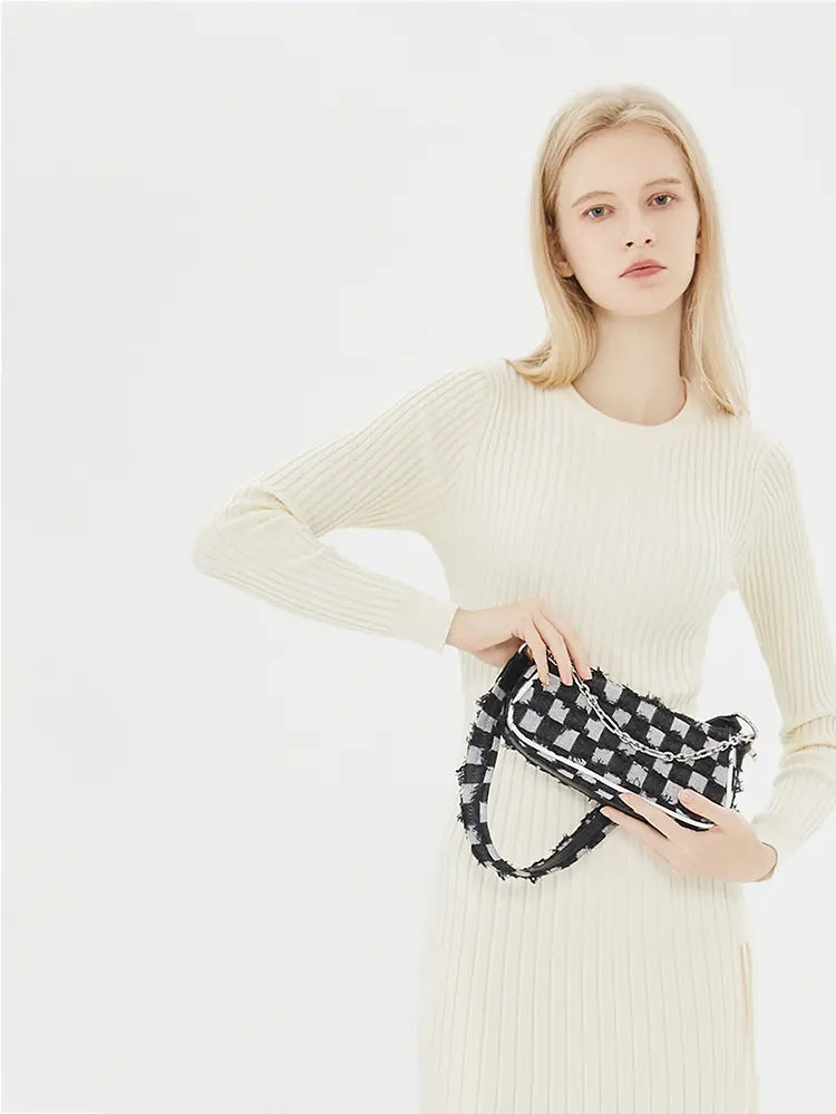 Checkerboard Chain Top Handle Shoulder Bag