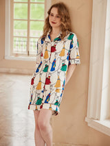 Saçak Desenli Buz İpek Kısa Kollu Lounge Giyim Seti