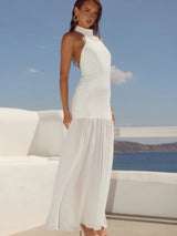 Tulle Hanging  Neck Panel Evening Gown