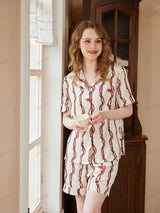 Ejderha Kafası Zincir Desenli Kısa Kollu Rahat Kıyafet Seti