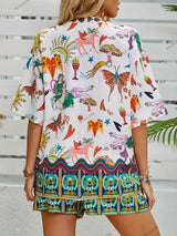 Modaya Uygun Çiçek Desenli Günlük Hırka ve Şort Takımı