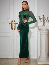 Seksi Kadife File Kollu Elbise