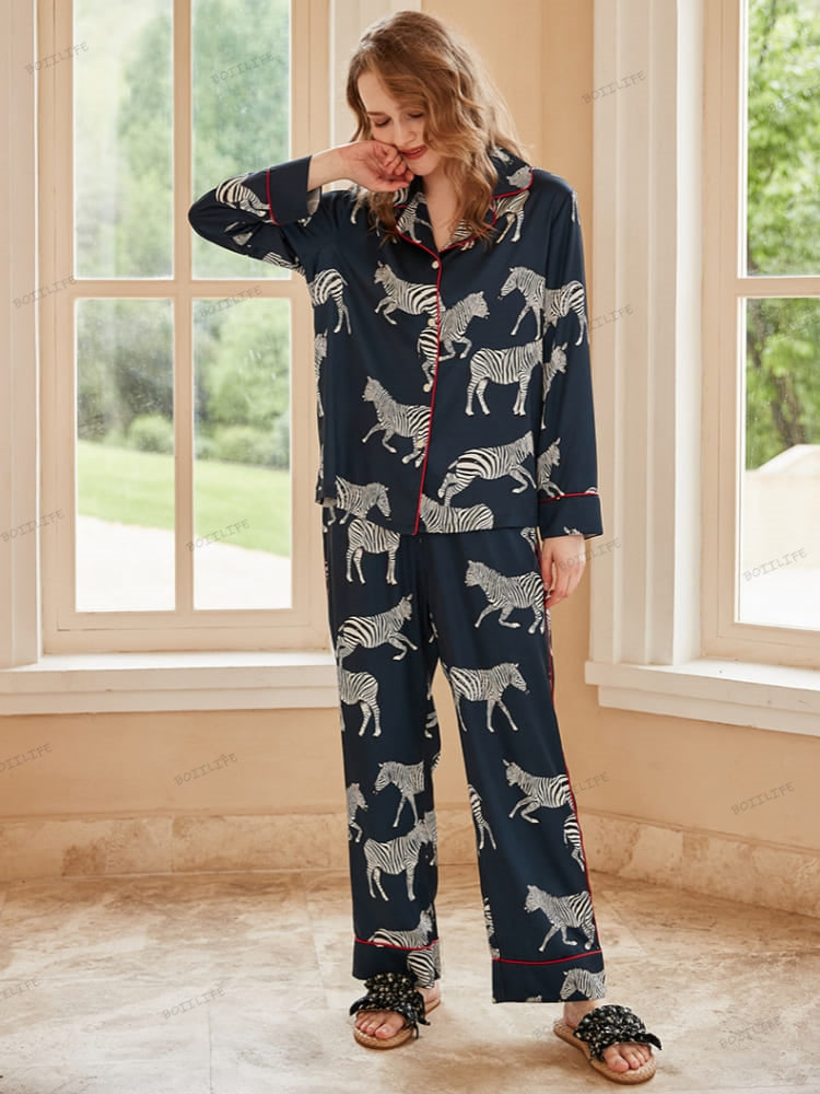 Zebra Desenli Buz İpeği Pijama Takımı