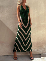 Paulawow Boyundan Bağlamalı V Yaka Fırfırlı Drapeli Önü Baskılı Maxi Elbise