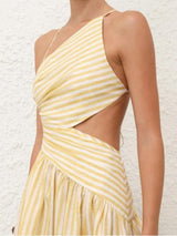 Cascadian Cutout Ruched Striped Midi Dress