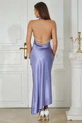 Minimalist Kolsuz Halter Saten Elbise