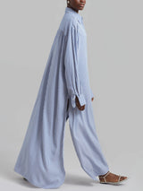 Avery Fluid Shirt Dress - White/Blue Stripe