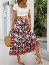 Romantik Kırmızı Çiçekli Katlı Etek