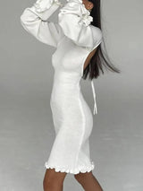 Yuvarlak Yaka Volan Kol Kısa Elbise