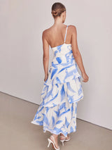 Tek Omuzlu Askılı Çiçek Desenli Elbise