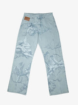 Aşk Tanrısı Desenli Yıkanmış Mavi Kot Pantolon