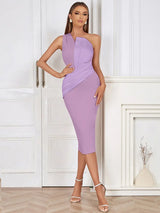 Tek Omuzlu Pembe Asimetrik Akşam Elbisesi