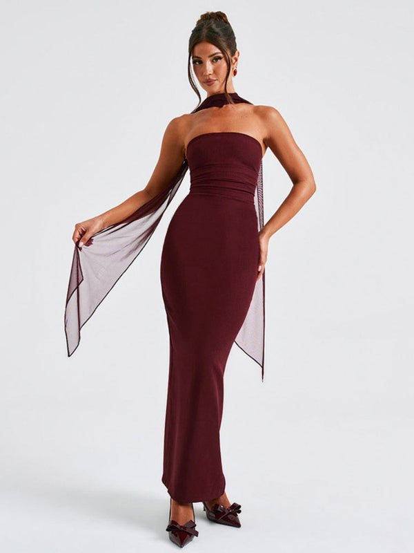 Straplez Dantel Kenarlı Elbise Takımı