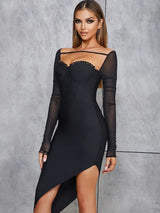 Seksi Bandaj Yüksek Yaka File Elbise