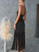 Off-Shoulder Fringe Bodycon Dress