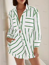 Stripe Renk Bloklu Baskılı Gömlek & Şort Seti