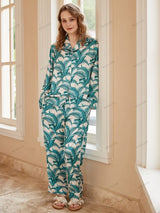 Mimoza Desenli Buz İpek Uzun Kol Günlük Giyim Takım