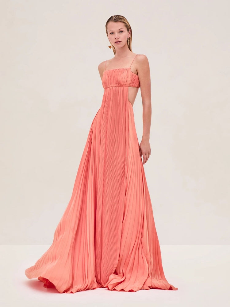 Pleated Backless Slip Dress